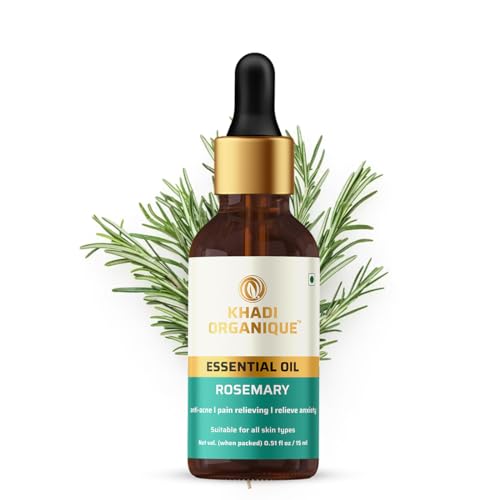 Image of Khadi Organique Rosemary Essential Oil For Hair Growth, Anti-Acne & Glowing Skin | 100% Natural & Therapeutic Grade Aromatherapy | Undiluted, Steam Distilled, Diffuser, Massage & DIY Beauty - 15ml
