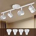 Arcfox Replacement 4 Light Track Lighting Fixtures Ceiling Flexible Rotatable MR16 GU10 Base 4 Way LED Track Lighting Kit White for Shop Exhibition Gallery (LED 5W Bulb Included)