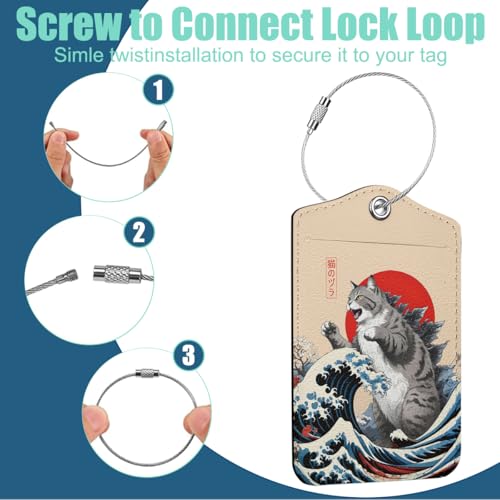 Funny Japanese Cat Luggage Tag, Suitcase Tags with Privacy Flap and Metal Loop, Luggage Tags for Suitcases, Identifiers Travel Essentials Bag Tag, Cat Lovers Gifts for Women Girls Friends3