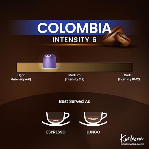 Image of KORLEONE Colombia Aluminium Nespresso Compatible Coffee Pods 20 Capsules (Pack of 2) Intensity - 6 | Single Origin Medium Roast Level 210 Grams