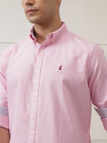 Image of Thomas Scott Men's Cricket Club Collection Classic Regular Fit Twill Shirt | 100% Cotton Long Sleeve Solid Shirt with Button Down Collar (Available in Plus Size)