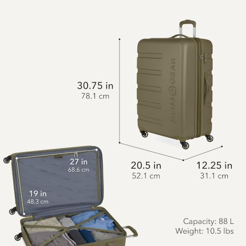 Image of SWISSGEAR Signature Hardside Expandable Carry-On Spinner Luggage, ABS Construction, TSA-Friendly Lock, and Built-In Cupholder, White, 19-Inch, Olive Branch, Checked-Large 27-Inch, Signature Hardside