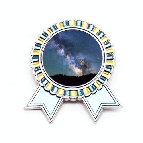 Broche bleu foncé étoiles et nuages style Art déco de taille M en métal