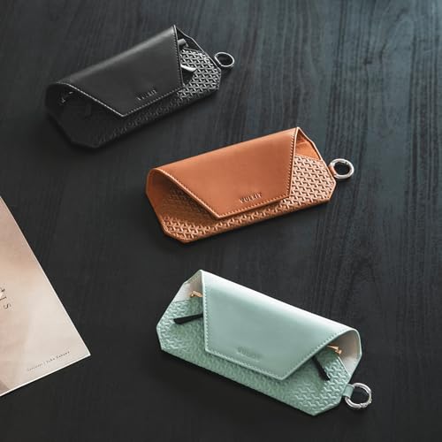 Image of VULKIT Portable Leather Eye Glasses Case for Women & Men, Slim Sunglass Case, Unisex Eyeglass Case