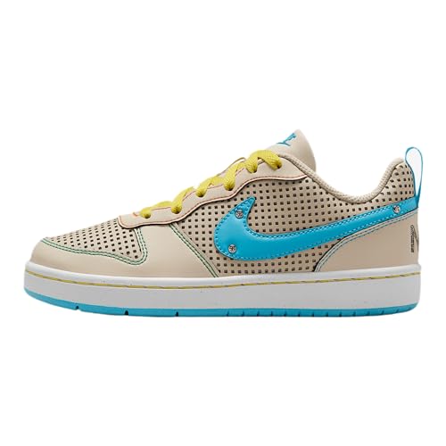 Nike Court Borough Low Recraft Big Kids' Shoes (IB7726-126, Sanddrift/Phantom/Opti Yellow/Baltic Blue)