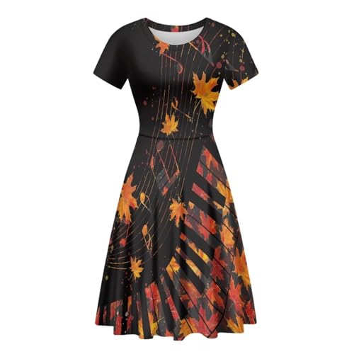 Image of POLERO Women Puffy Swing Elegant Party Midi Dresses Short Sleeve Round Neck A-Line Dress