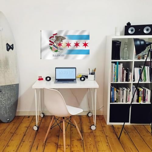 Drapeau Chicago et Illinois 91x152 cm double face avec oeillets - 7