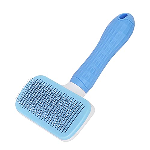 Self Cleaning Slicker Brush for Dogs and Cats,Pet Grooming Tool,Removes Undercoat,Shedding Mats and Tangled Hair,Dander,Dirt, Massages Particle,Improves Circulation (Blue-Fine)