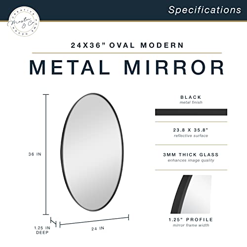 Image of MCS Master & Co. Modern Metal Large Wall Mirror, Minimalist Home Decor Oval Mirror for Living Room, Bedroom, or Bathroom, 24 by 36 Inch, Black