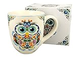 tasse eule orange eine große XXL Tasse Jumbo-Becher / coffee mug in Präsentschachtel lustig mit floralen Motiven (Blumenmotiv) dekoriert, Motiv Eule 2 für den extra großen Kaffee oder Teegenuß! Weniger Nachschenken, weniger Kaffetassen auf dem Tisch!