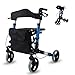 Mobiclinic®, Andador Plegable, Ligero, con Asiento y Respaldo, Rollator, Trajano, 4 Ruedas, Con Freno, Bolsa de Almacenamiento, Aluminio, Celeste