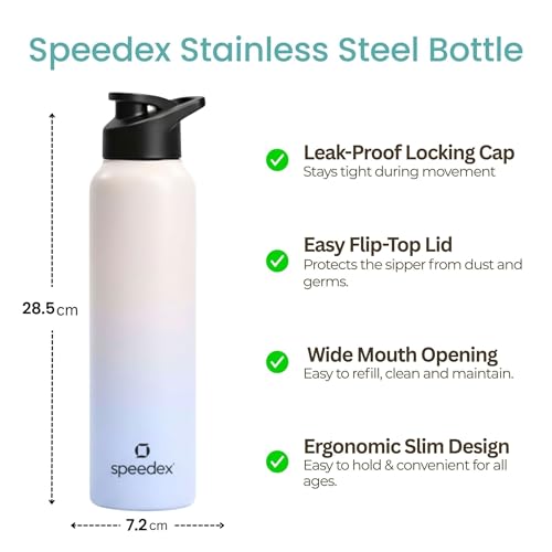 Image of Speedex Stainless Steel Water Bottle 1 Ltr, Leak Proof Sipper Cap, BIS Approved 1000 ml Metal Bottle For Daily, Office, School, Gym, Travel Use for Men, Women, Kids, Adults, Pink Blue, Set of 1