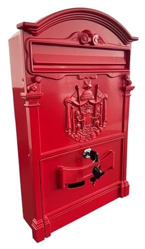 eacommerce - Cassetta Postale Elegante in Alluminio Verniciato | Portariviste Porta Volantini | 255x88x405H mm | Adatta per Esterno, Colore Rosso