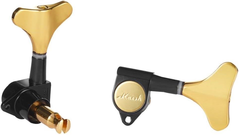 Left Handed 5 String 18:1 Sealed Bass Tuners Lefty Bass Guitar Tuning Keys Pegs Bass Tuning Machines Compatible with Ibanez/Yamaha Style Acoustic/Electric Bass Black with Gold 3L/2R