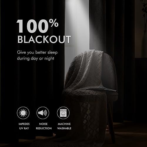 MIULEE Linen Texture Curtains for Bedroom Solid 100% Blackout Thermal Insulated Dusty Blue Curtains Grommet Room Darkening Drapes Luxury Decor for Living Room 52x84 Inch (2 Panels) - 2