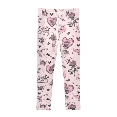 Boccsty Pink Hearts Roses Envelopes Girls Leggings Kids Yoga Pants Dance Active Tights 4T2
