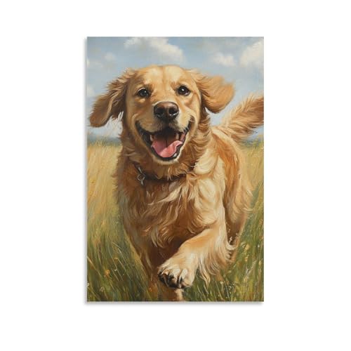 Impression Sur Toile Golden Retriever Décoration Murale Salon et Chambre 50x75cm
