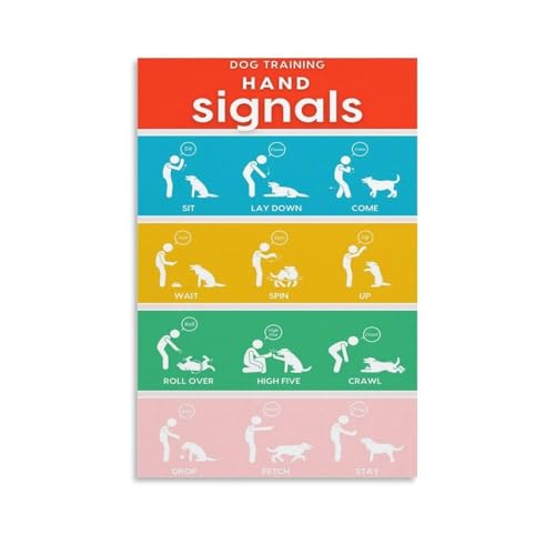 Dog Obedience Training Hand Signals Poster Essential Commands Chart for Pet Owners Educational Wall-Art for Living Room Bedroom Decor(Unframed,08x12inch(20x30cm))