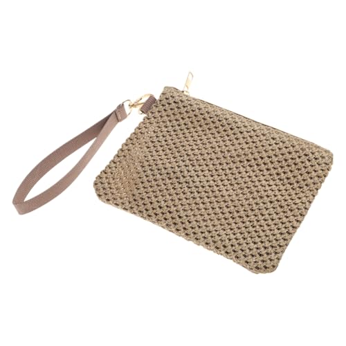 Casual Bohemian Straw Wristlet Clutch Bag for Women Solid Color Beach Vacation Zippered Purse Small Handbag Wallet2