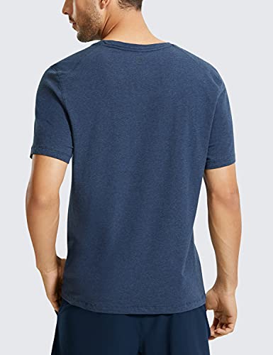 Crz Yoga Men's Pima Cotton Short Sleeve Athletic T-Shirts Moisture Wicking Loose Fit Gym Workout Tees Navy Heather Large #TOP1