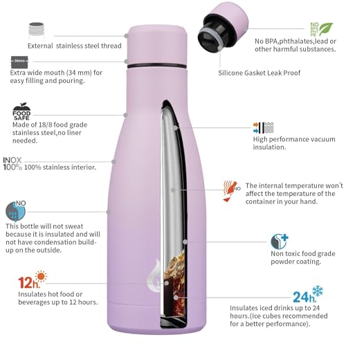 Image of BJPKPK Insulated Water Bottle 12oz Small Stainless Steel Water Bottles Reusable Metal Thermal Keep Cold and Hot,Dreamy Purple