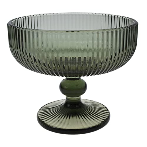 Choold Vintage Strips Embossed Glass Footed Dessert Bowl Ice Cream Bowl Trifle Bowl Salad Bowl Candy Cake Bowl For Home Party Wedding 9 Oz, Dark Green, 1 Pcs #TOP17