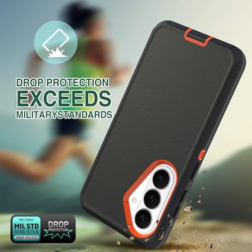 Image of Rugged Case Compatible with Samsung Galaxy S26 | Heavy-Duty Shockproof Protective Cover, Black+Orange