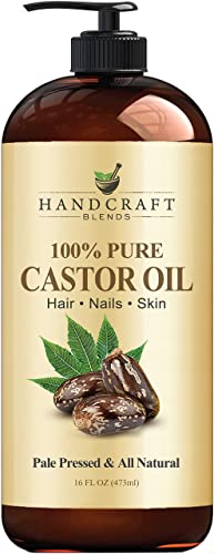 Handcraft Castor Oil for Hair Growth, Eyelashes and Eyebrows – 100% Pure and Natural Carrier Oil & Body Oil – Use As Aromatherapy Carrier Oil, Moisturizing Massage Oil – 16 fl. oz