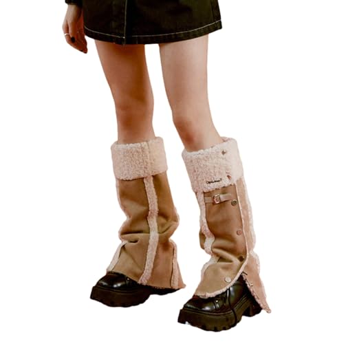 Chaussettes punk fausse laine d'agneau pour femmes couvre-bottes d'hiver