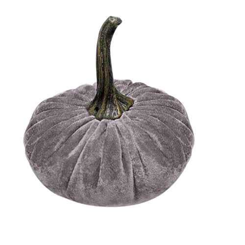 Velvet Pumpkins Thanksgiving Fall Harvest Decorations,Home Artificial Halloween Party Centerpiece Theme Faux Pumpkin with Stems,Decorative Table Mantel Festival Rustic Décor,1 Pcs(Gray, 15cm)