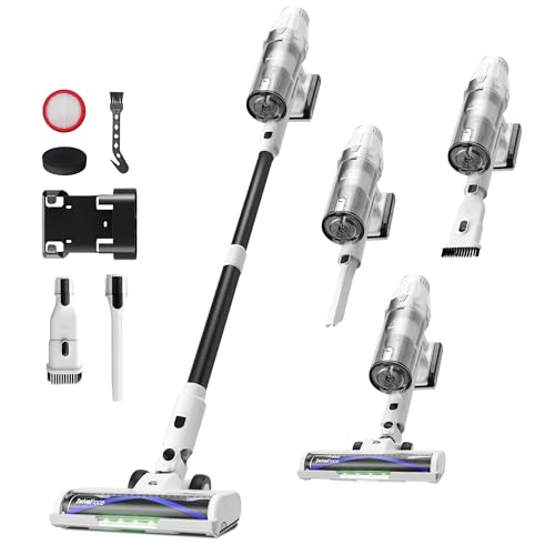 ElecKeys Aspiradora inalámbrica con pantalla LED, 48000 Pa/580 W/65 min, de pie, cepillo antienredos, filtración de 7 capas, aspiradora con batería para suelos duros, alfombras de pelo de animales