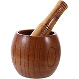 DOITOOL 木製すり鉢と乳棒 ニンニクぶし器 手動調理用グラインディングボウル 研磨器具 乳鉢乳棒 中 調味料 ニンニク スパイス用