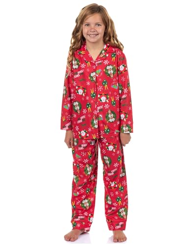 INTIMO Elf Pajamas Kids I Know Him Coat Front 2-Piece Flannel Lounge Sleep Set (7/8) Red