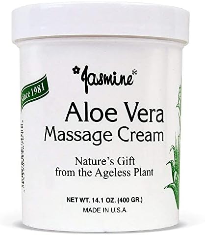 Jasmine Aloe Vera Massage Cream. Keep Your Face and Body Fresh and Soft with Anti-Aging Therapy Cream. Have Deeply Moisturized and Nutrition on Your Skin. Organic Aloe Vera Extract. [400 g / 14.1 Oz]