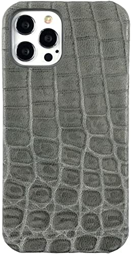 Coque iPhone 11 Pro en cuir véritable crocodile gris luxe