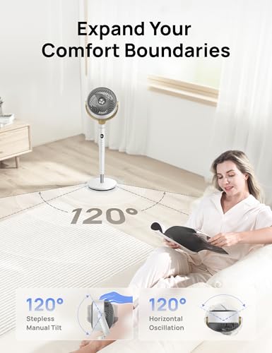 Image of DREO Fan for Bedroom, 120 Oscillating Standing Fan, Quiet Pedestal Fan with DC Motor, 9 Speeds, 4 modes, 120 Manual Vertical, 37-42 inch Adjustable Height, 9H Timer, White