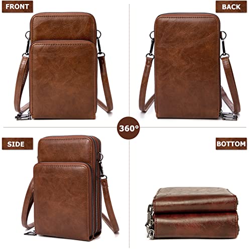Image of myfriday Small Cell Phone Crossbody Bag, Multi-pocket & 6 Card Slots | 6 card slots, multi-pocket zipper layout and soft synthetic leather keep phone, lipstick, coins and keys ready outdoors
