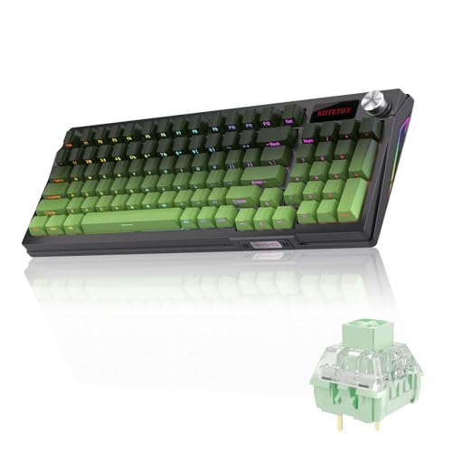 KUTETHY KY95 98% Wireless Mechanical Keyboard,LCD Screen & Knob,Tri-Mode BT5.0/2.4GHz/USB-C Hot Swappable Custom,Pre-lubed Kailh Clicky Switches,95 Keys RGB Gaming Keyboard(Green Gradient)