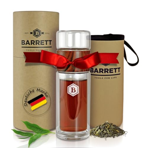 Barrett Teeflasche mit Sieb to go - 300ml, Teeflasche Glas mit Teesieb - Teebereiter doppelwandig - Trinkflasche kühlend - Iced Tea & Smoothie zum mitnehmen, mit Neopren Schutzhülle. Barrett Teeflasche mit Sieb to go - 300ml, Teeflasche Glas mit Teesieb - Teebereiter doppelwandig - Trinkflasche kühlend - Iced Tea & Smoothie zum mitnehmen, mit Neopren Schutzhülle.