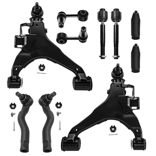 Image of Detroit Axle - 10pc Front End Suspension Kit for 2008-2022 Toyota Sequoia, 2007-2021 Tundra, 2 Lower Control Arms w /Ball Joints 4 Inner & Outer Tie Rods 2 Sway Bars 2 Boots Replacement