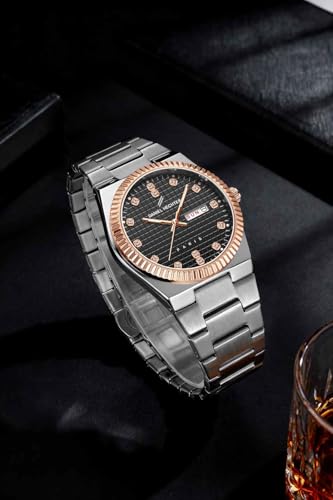 Image of Daniel Hechter Hoche Collection Classic Analog Watch for Men - Textured Dial,Crystal Indices with Fluted Bezel, Date Display and Silver Stainless Steel Strap