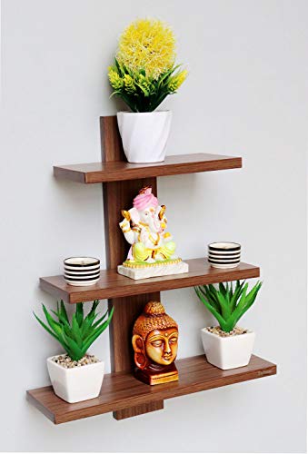 Image of Madhuran Engineered Wood Wall Mounted Books showpieces Display Shelf (Matte, Walnut)