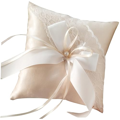 OKUMEYR Wedding Pillow Holder with Pearl Decoration Color Cushion for Wedding Party Elegant Ring Cushion for Bride and Groom for Engagement