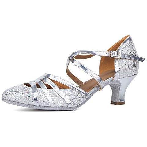 HIPPOSEUS Women's Latin Dance Shoes Silver Closed Toe Ballroom Salsa Glitter Tango Samba Performace Shoes,3 UK Cover