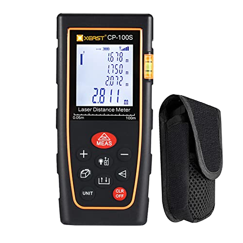 Medidor Láser, XEAST CP100S Telémetro Láser 100m, IP54 Medidor de Presión Portátil con 1 Burbujas de Niveles, M/In/Ft Unidades, Pantalla LCD Retroiluminada más Grande de 4 Líneas Cover