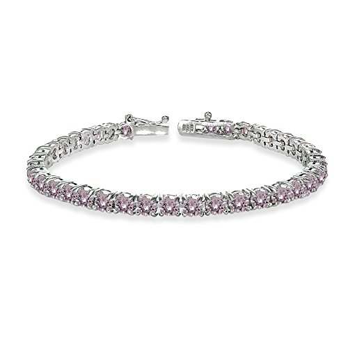 GemStar USA Sterling Silver Pink 4mm Round-cut Classic Bracelet Made with European Crystals