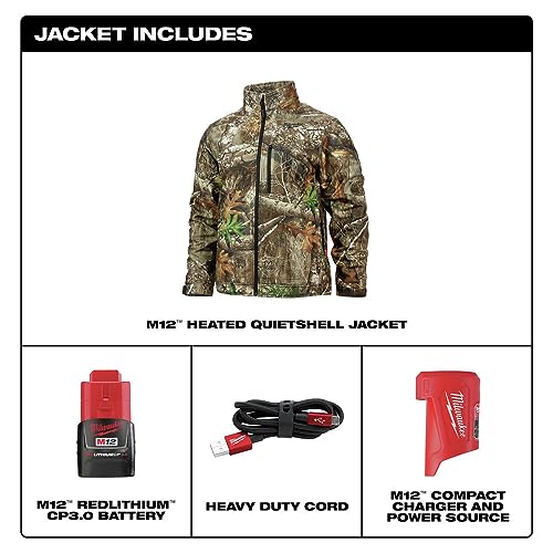 Milwaukee 224C-21L M12 QUIETSHELL Lithium-Ion Cordless Heated Jacket (3 Ah) - Large, Realtree EDGE Camo