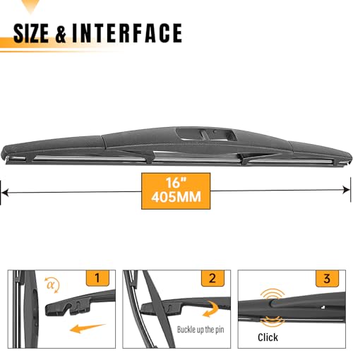 AUTOBOO 16 Inch Rear Wiper Blade for Honda Odyssey 2022-2005 Passport 2023-2019 Subaru Outback 24-20 Forester 2005-2004 Impreza 11-09-BACK Windshield Wiper Blade -Original Factory Quality (Pack of 1)