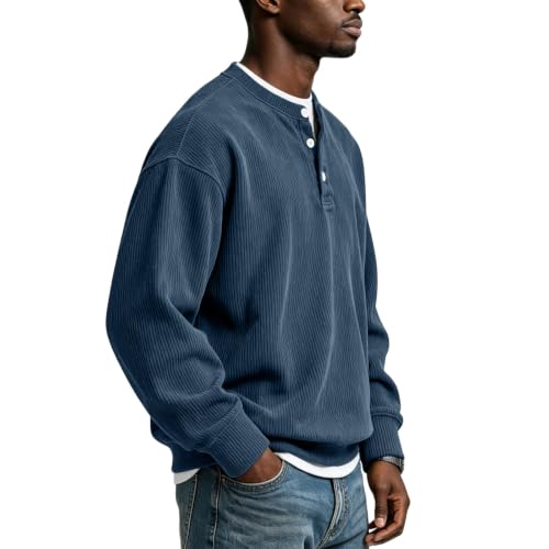 Corduroy Long Sleeve Henley Shirts for Men Casual Pullover Fall Shirt - image 4