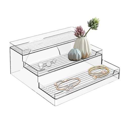 Organizzatore di condimento per mobile, organizzatore di condimento da cucina,Servitore per scaffali a rack acrilico a 3 livelli | pratici, organizzatore di condimenti per vetrine per cucina, bagno, c